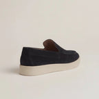 Men's Slip-On Loafers with Smooth Upper on Contrasting White Sole