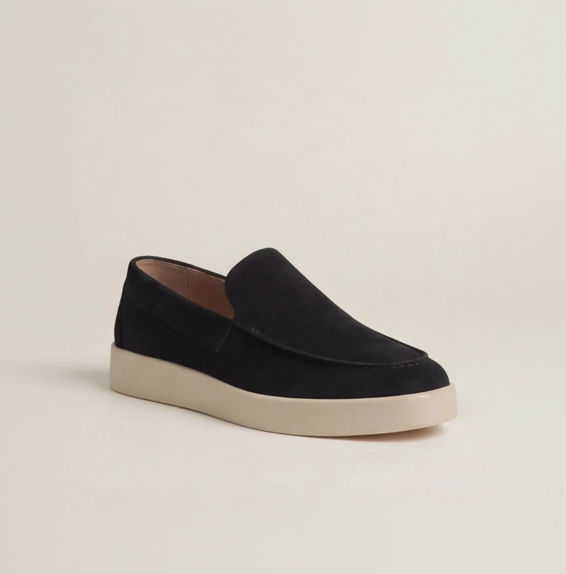Men's Slip-On Loafers with Smooth Upper on Contrasting White Sole