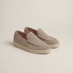 Men's Slip-On Loafers with Smooth Upper on Contrasting White Sole