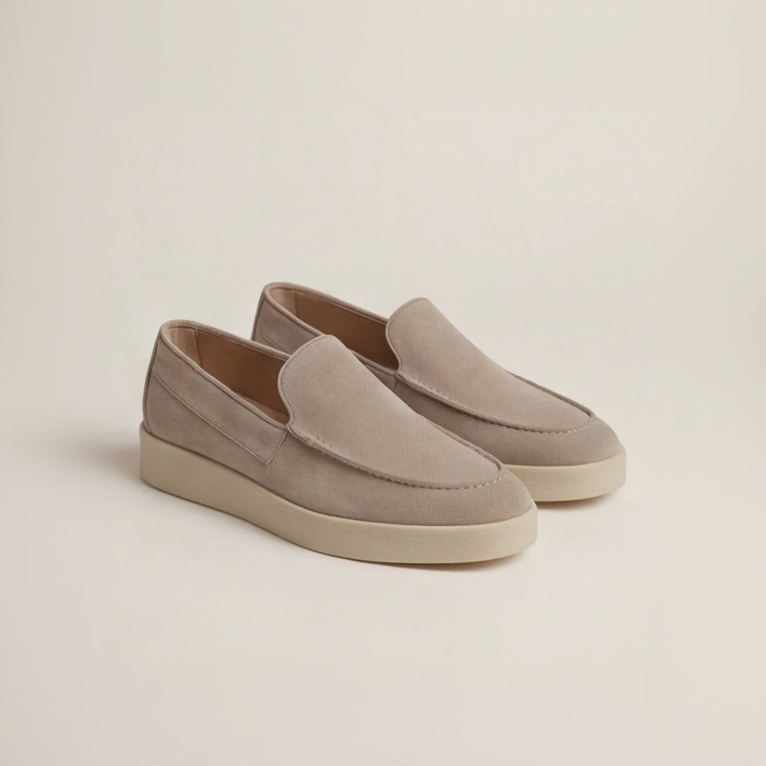 Men's Slip-On Loafers with Smooth Upper on Contrasting White Sole