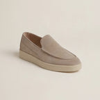Men's Slip-On Loafers with Smooth Upper on Contrasting White Sole