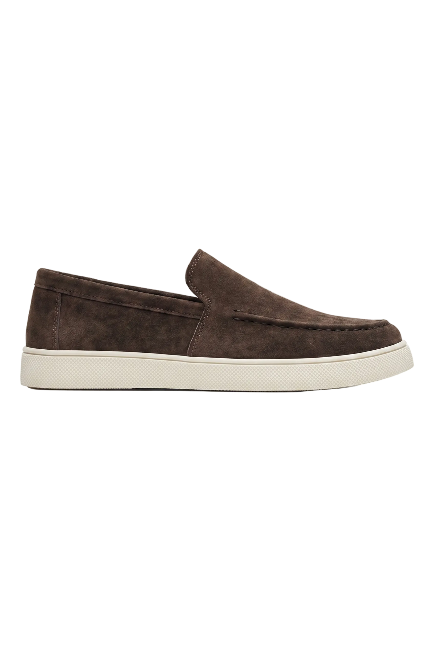 Men's Slip-On Loafers with Smooth Upper on Contrasting White Sole