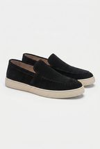 Men's Slip-On Loafers with Smooth Upper on Contrasting White Sole