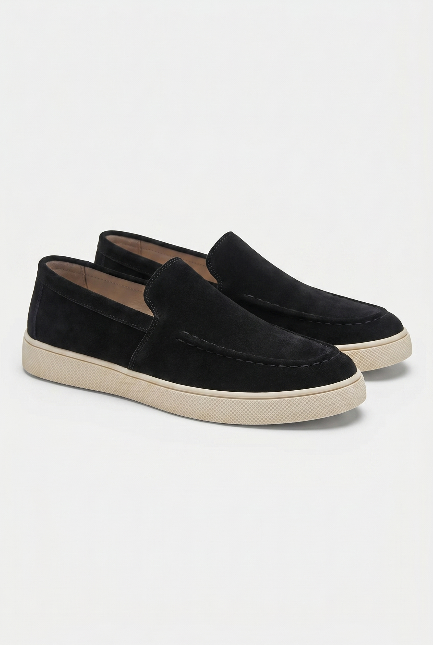 Men's Slip-On Loafers with Smooth Upper on Contrasting White Sole