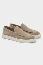 Men's Slip-On Loafers with Smooth Upper on Contrasting White Sole