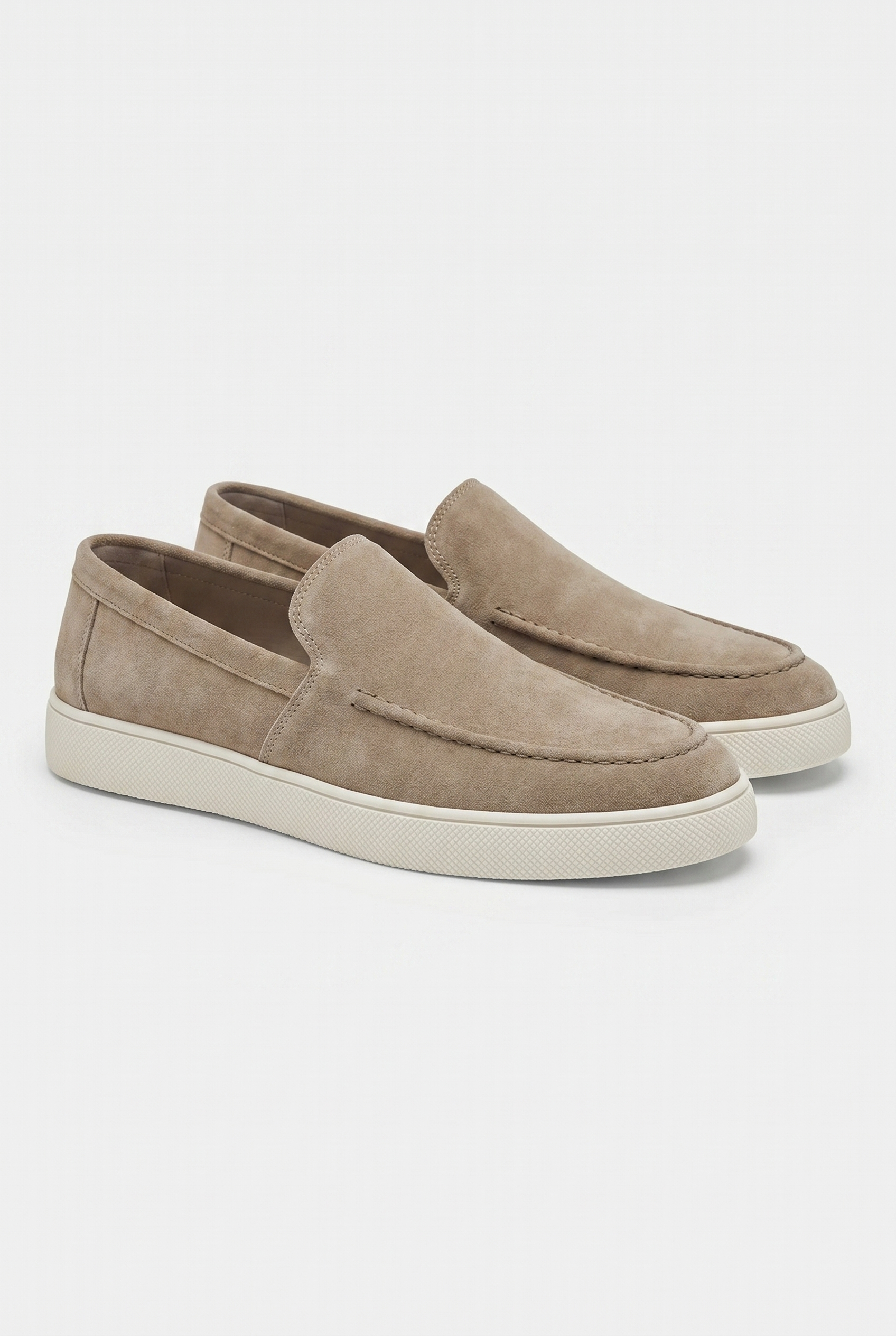 Men's Slip-On Loafers with Smooth Upper on Contrasting White Sole