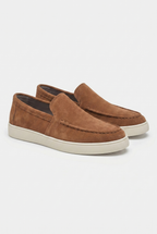 Men's Slip-On Loafers with Smooth Upper on Contrasting White Sole