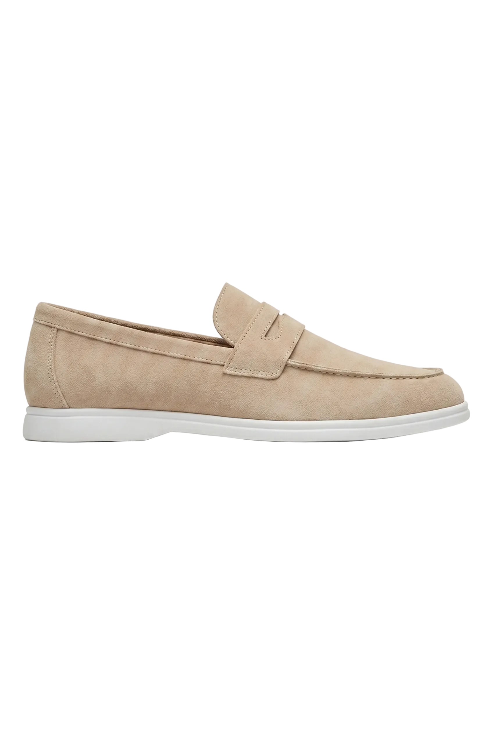 Men's Slip-On Loafers with Smooth Upper on Contrasting White Sole