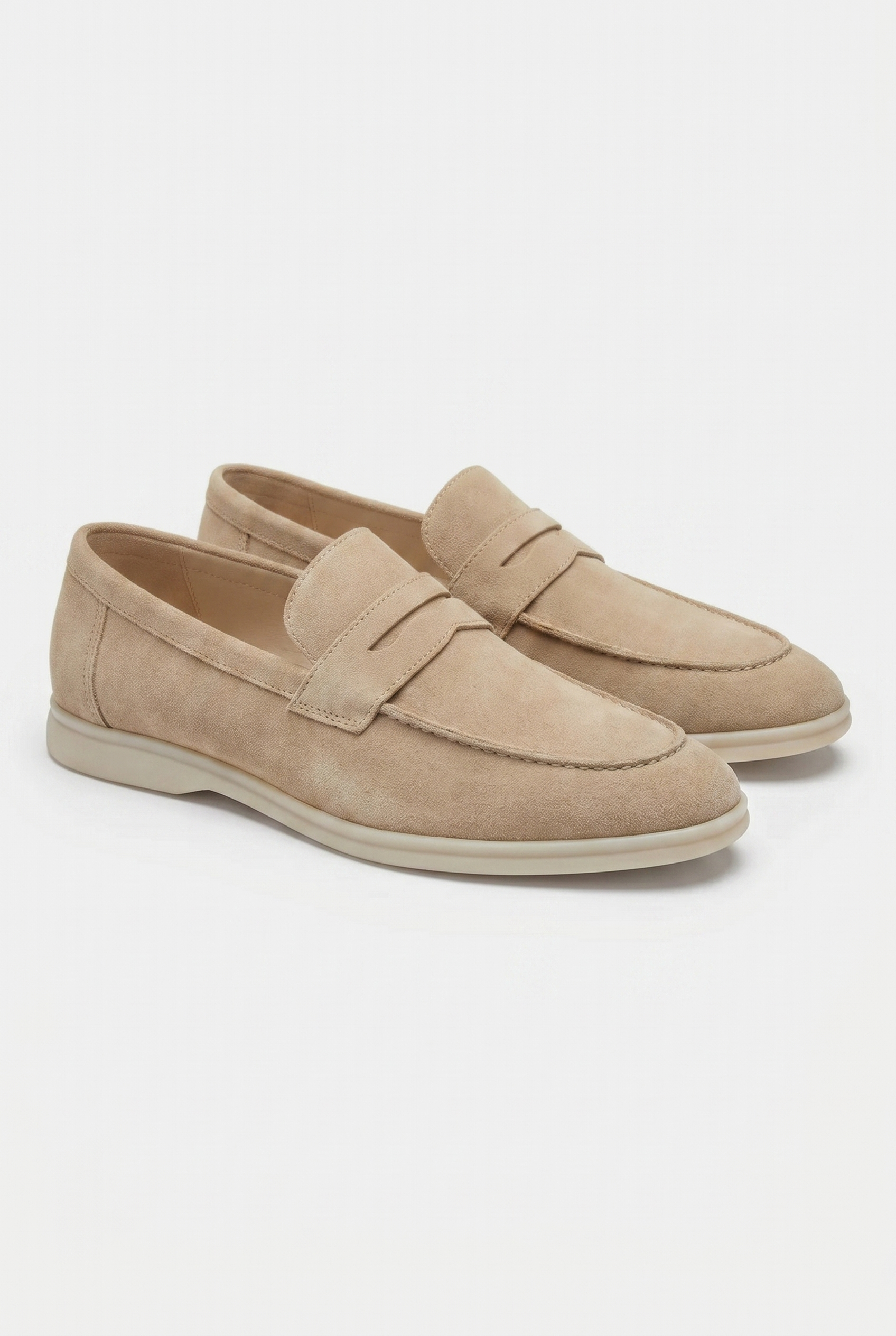 Men's Slip-On Loafers with Smooth Upper on Contrasting White Sole