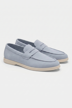 Men's Slip-On Loafers with Smooth Upper on Contrasting White Sole