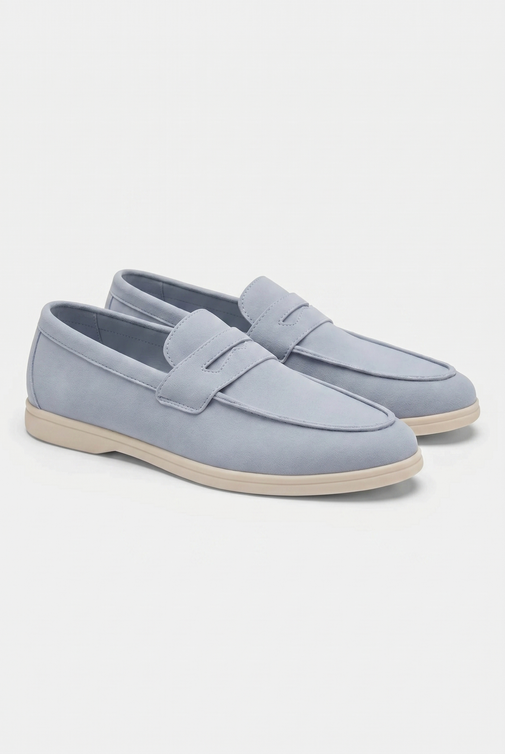 Men's Slip-On Loafers with Smooth Upper on Contrasting White Sole