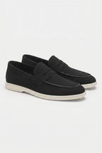 Men's Slip-On Loafers with Smooth Upper on Contrasting White Sole