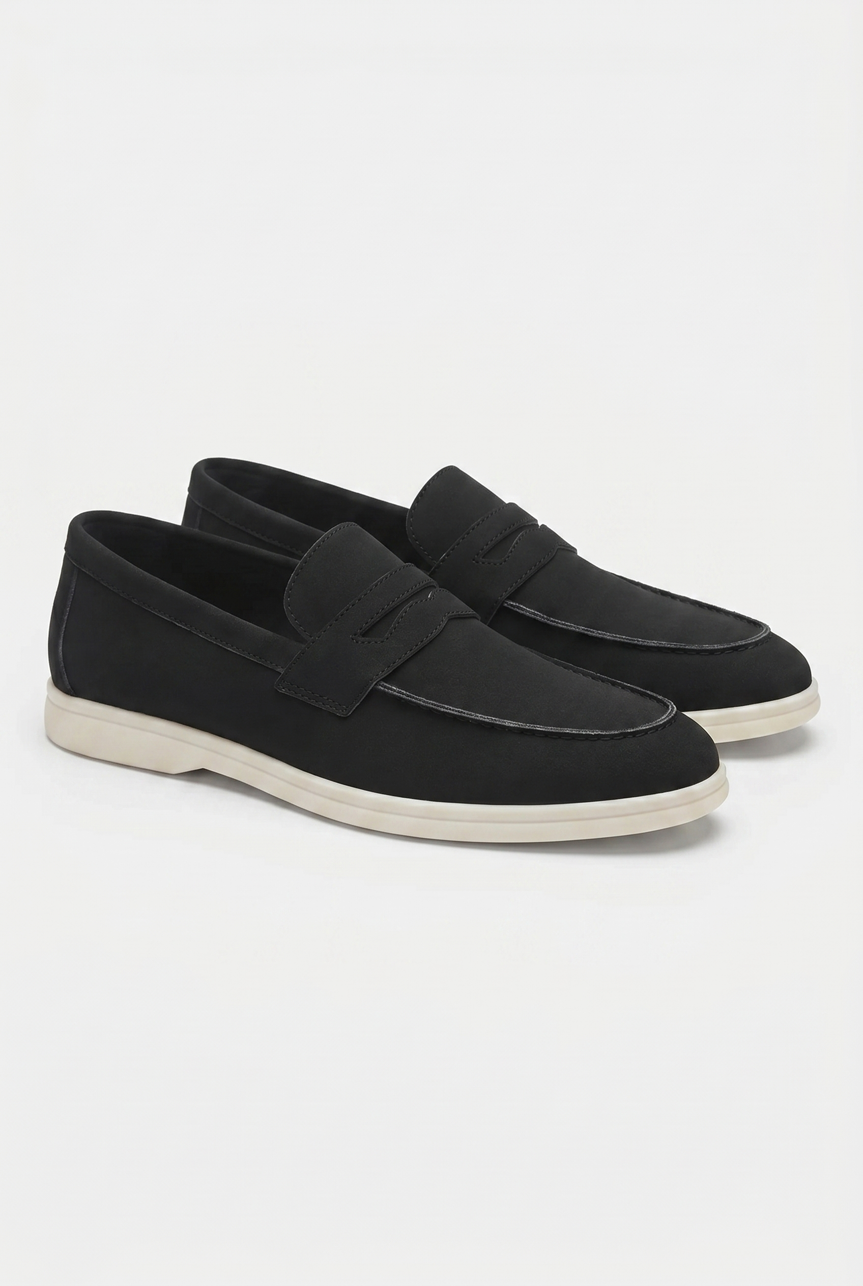 Men's Slip-On Loafers with Smooth Upper on Contrasting White Sole