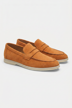 Men's Slip-On Loafers with Smooth Upper on Contrasting White Sole