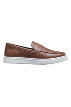 Men's Slip-On Loafers with Smooth Upper on Contrasting White Sole