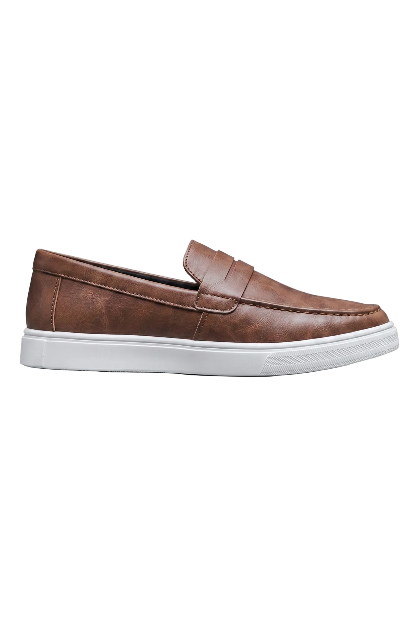 Men's Slip-On Loafers with Smooth Upper on Contrasting White Sole