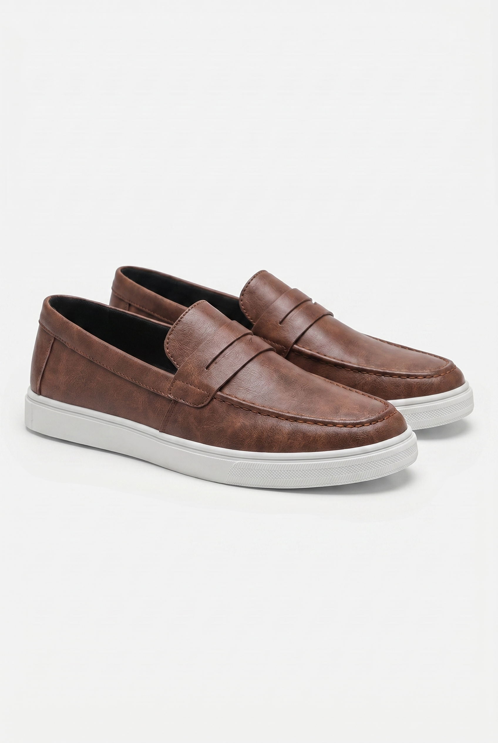 Men's Slip-On Loafers with Smooth Upper on Contrasting White Sole