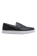 Men's Slip-On Loafers with Smooth Upper on Contrasting White Sole