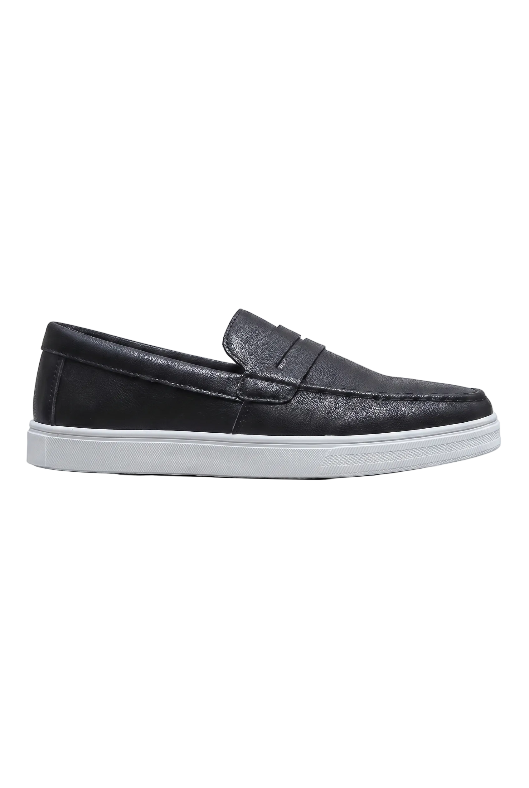 Men's Slip-On Loafers with Smooth Upper on Contrasting White Sole