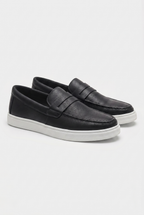 Men's Slip-On Loafers with Smooth Upper on Contrasting White Sole