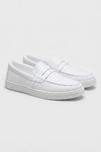 Men's Slip-On Loafers with Smooth Upper on Contrasting White Sole