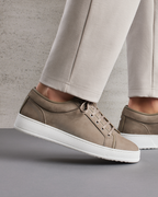 Men's Lace-Up Sneakers with Suede-Like Texture on White Sole