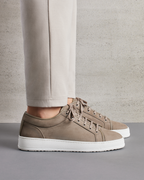 Men's Lace-Up Sneakers with Suede-Like Texture on White Sole