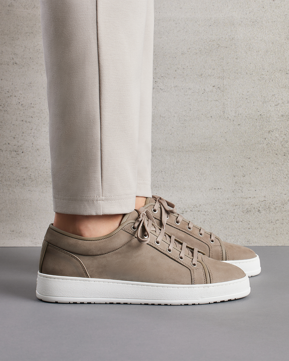 Men's Lace-Up Sneakers with Suede-Like Texture on White Sole