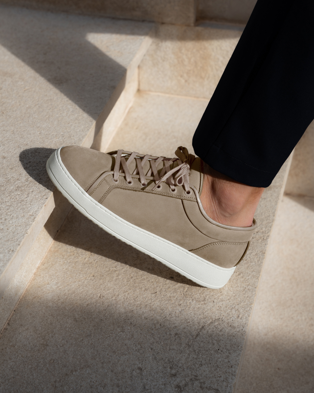 Men's Lace-Up Sneakers with Suede-Like Texture on White Sole