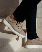 Men's Lace-Up Sneakers with Suede-Like Texture on White Sole
