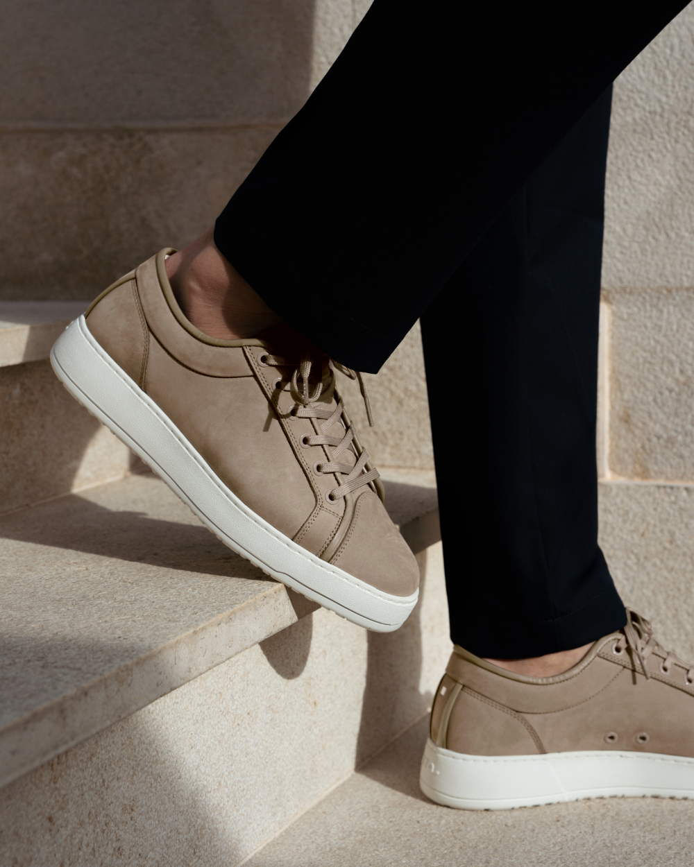 Men's Lace-Up Sneakers with Suede-Like Texture on White Sole