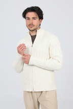 Męski Sweter Rozpinany na Zamek w Warkoczowy Splot ze Stójką 1