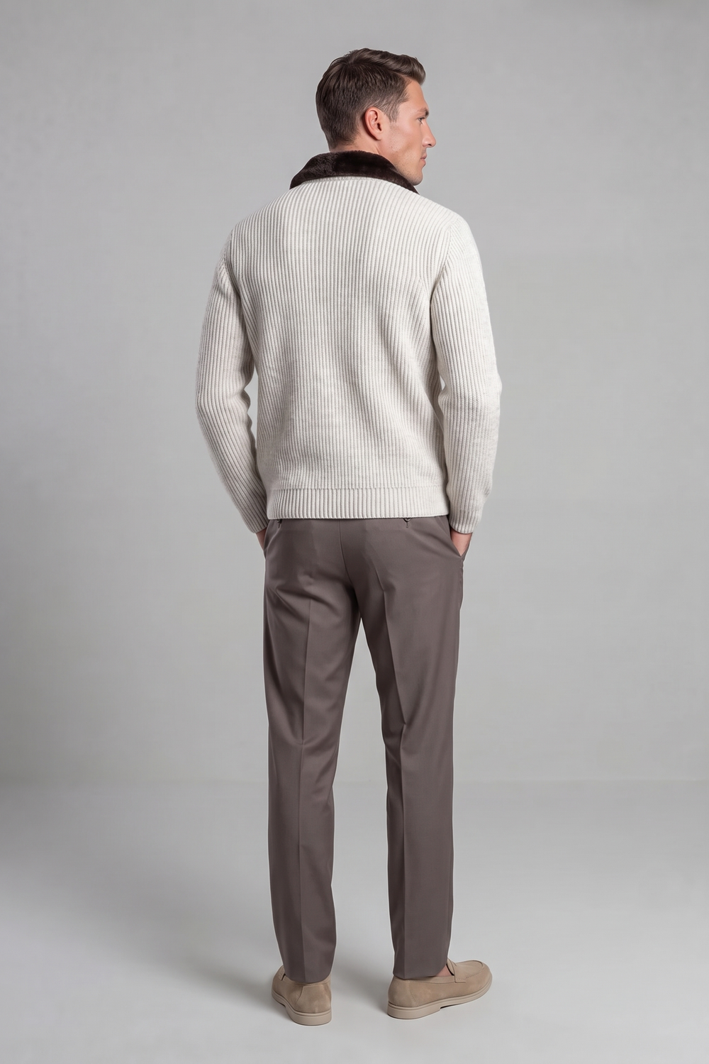 Męski Sweter Rozpinany na Zamek z Odpinanym Kołnierzem ze Sztucznego Futra 3