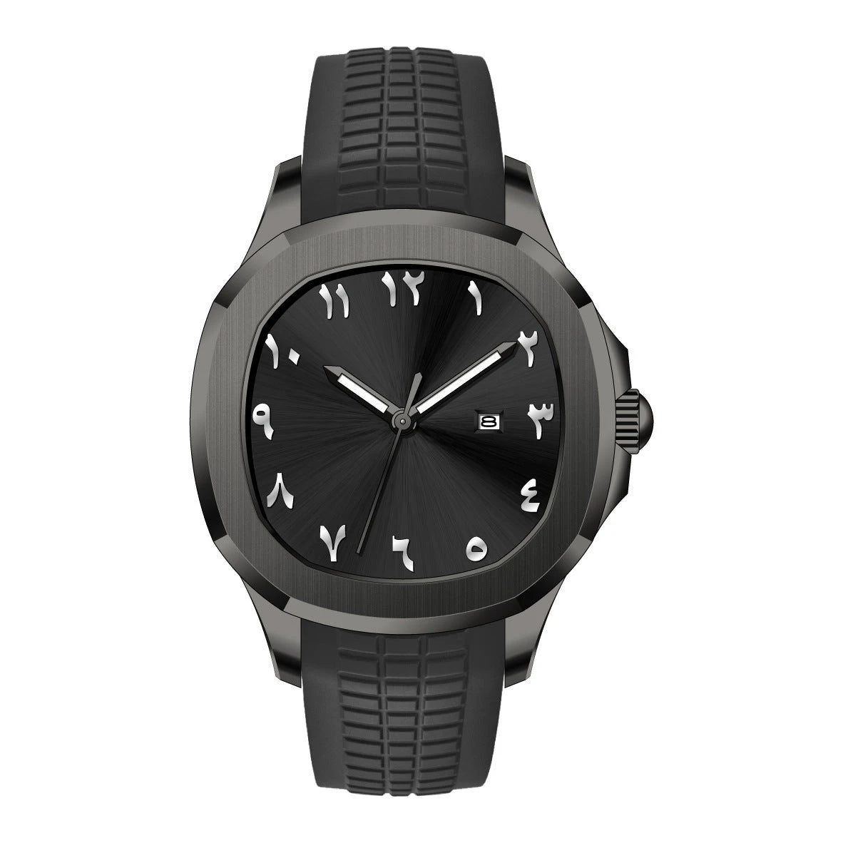 Męski Zegarek z Arabskimi Cyframi na Pasku Silikonowym – Czarny