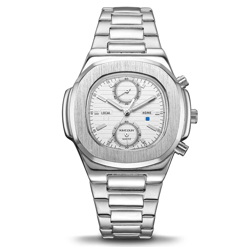 Męski Zegarek z Drugą Strefą Czasową na Bransolecie – srebrny - biały