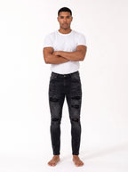 Męskie jeansy skinny z przetarciami – widok z przodu, czwarty wariant