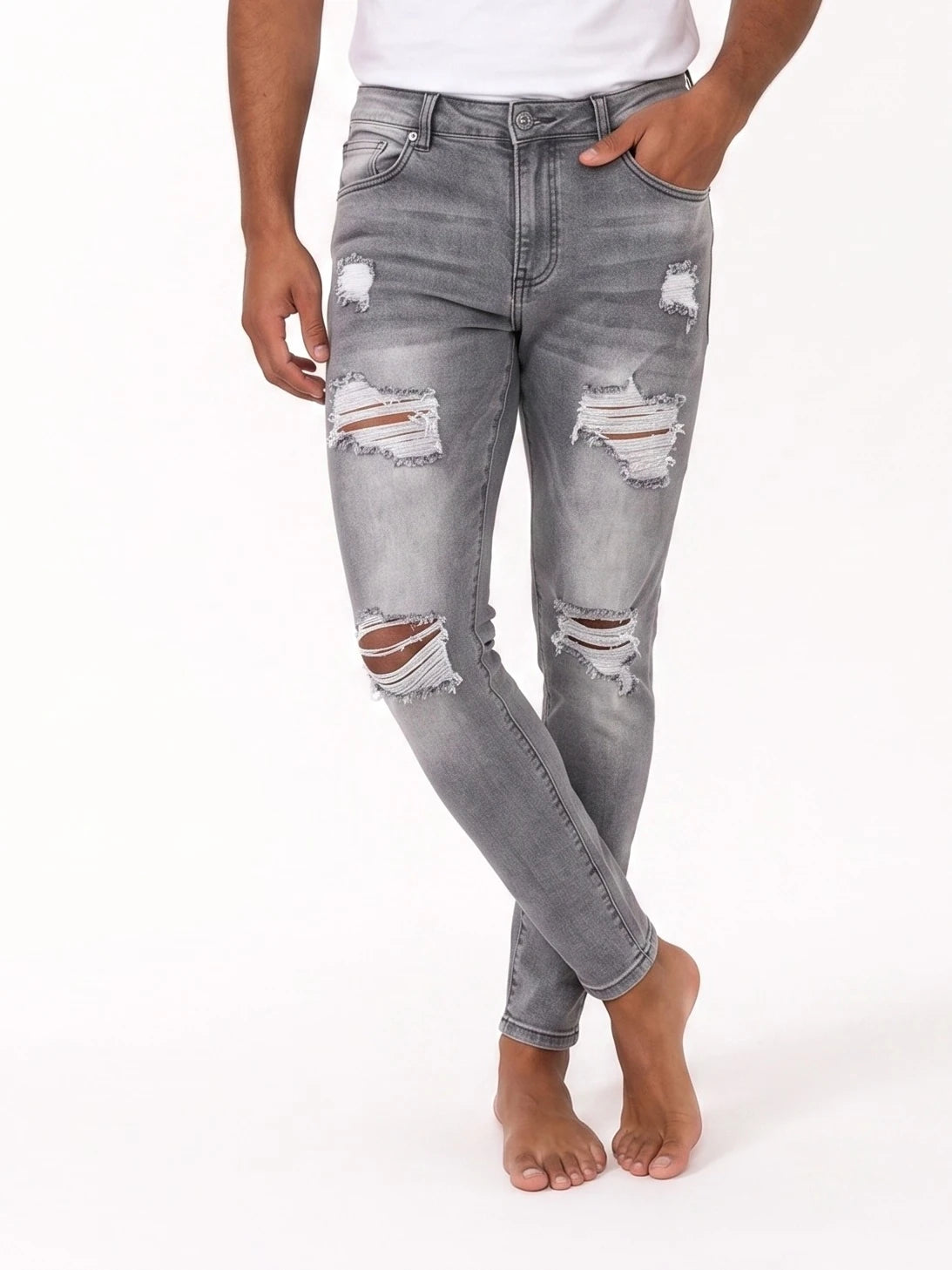 Męskie jeansy skinny – dolna część z przodu, drugi wariant