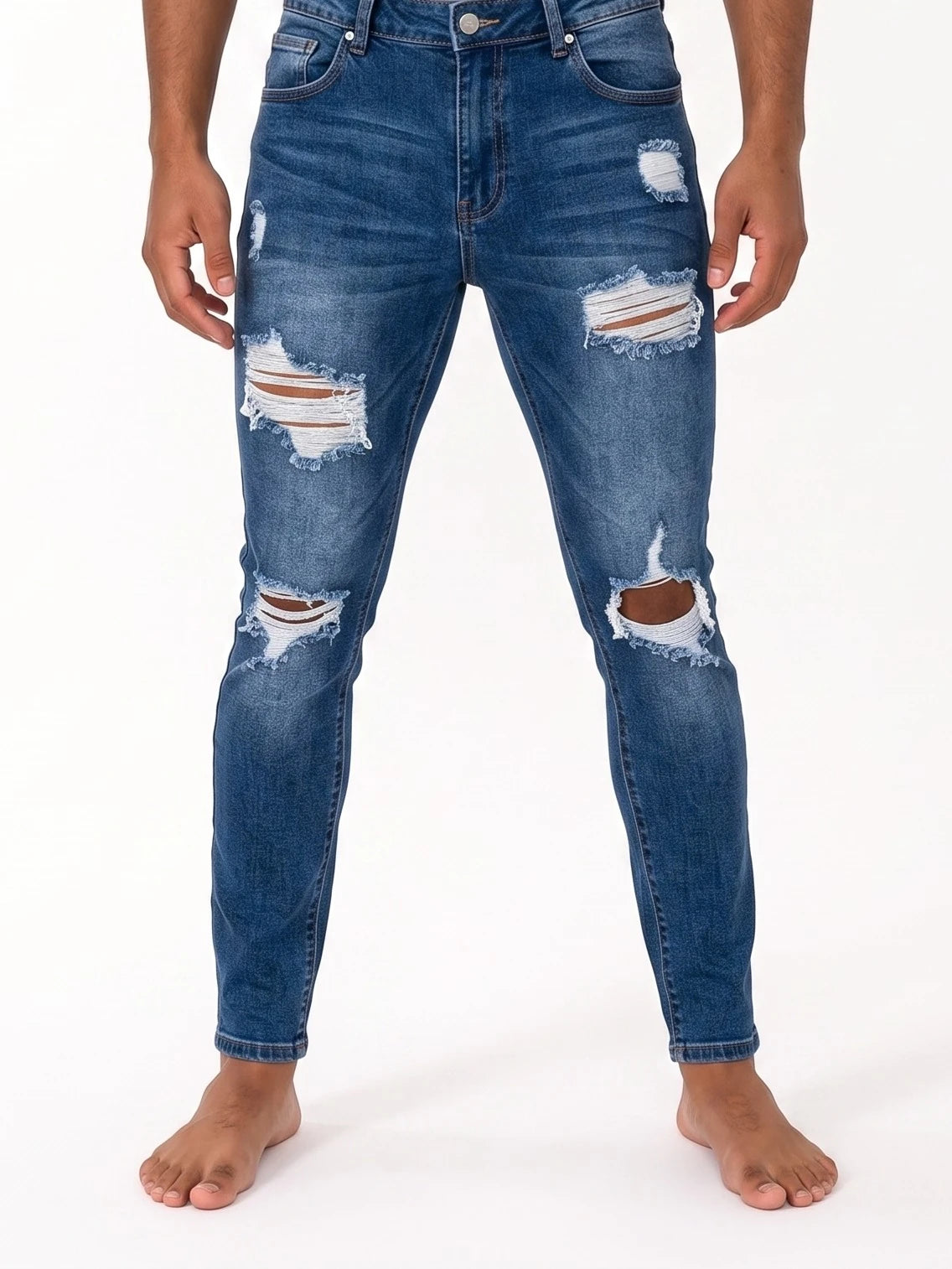 Męskie jeansy skinny – dolna część z przodu, trzeci wariant