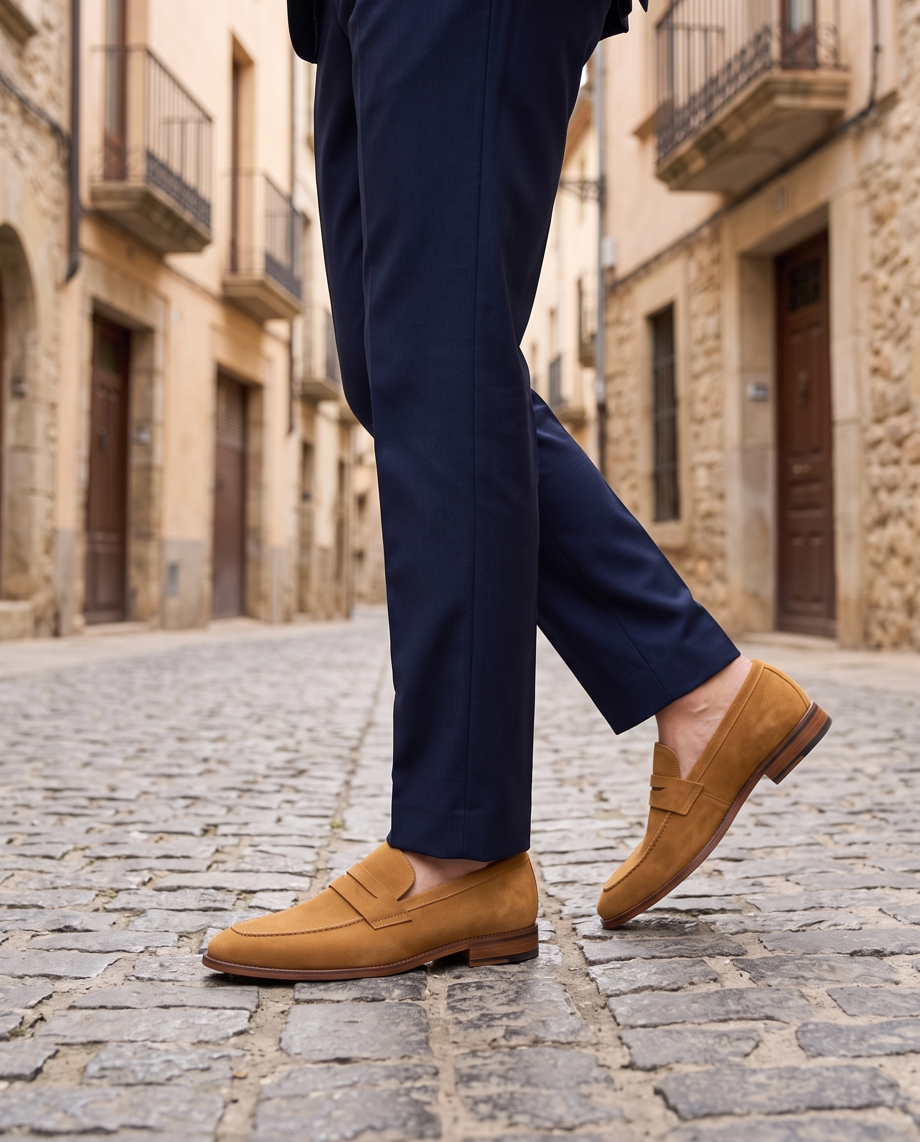 Męskie mokasyny zamszowe camel - stylizacja