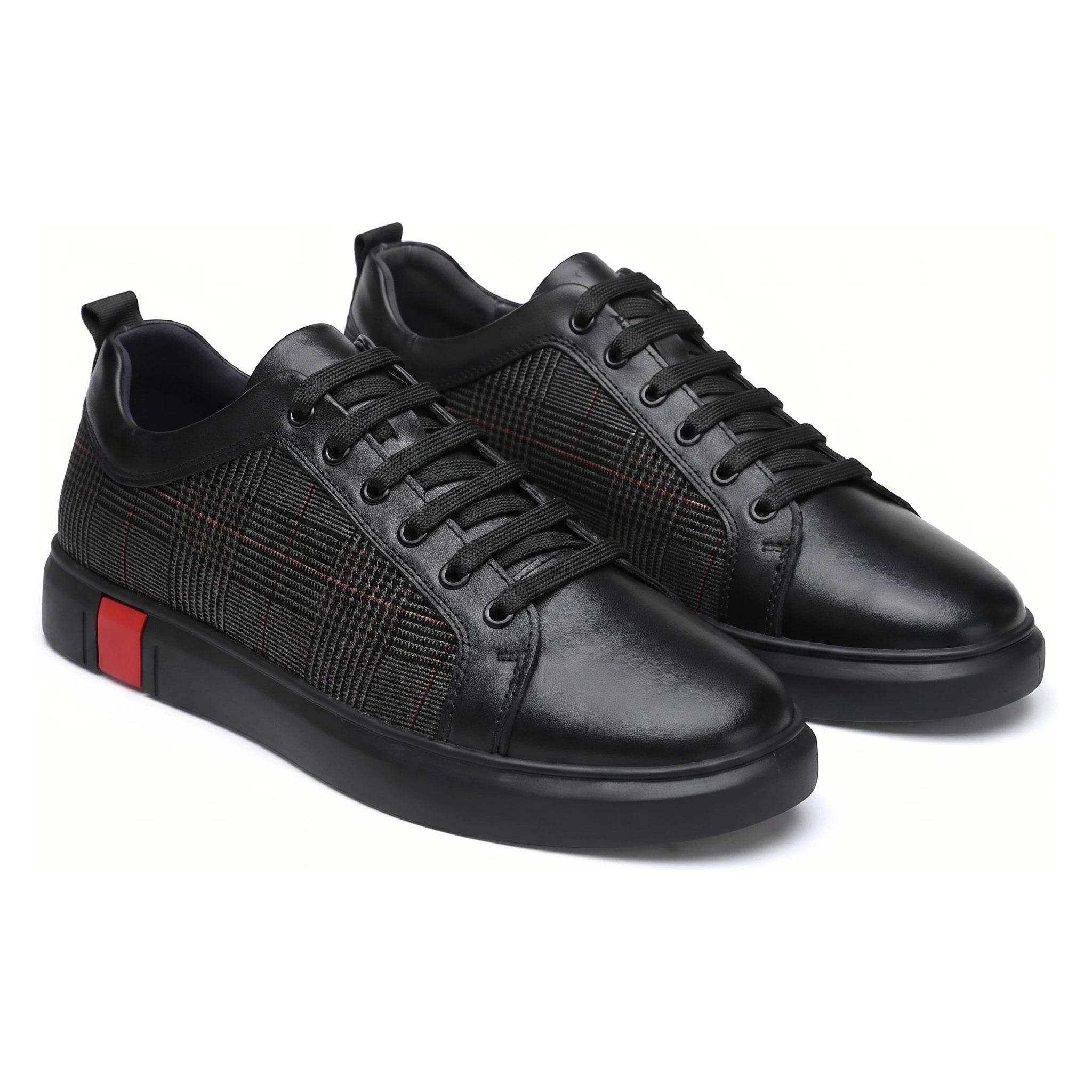 Męskie Sneakersy z Gładką Cholewką i Panelem w Drobną Kratę 2