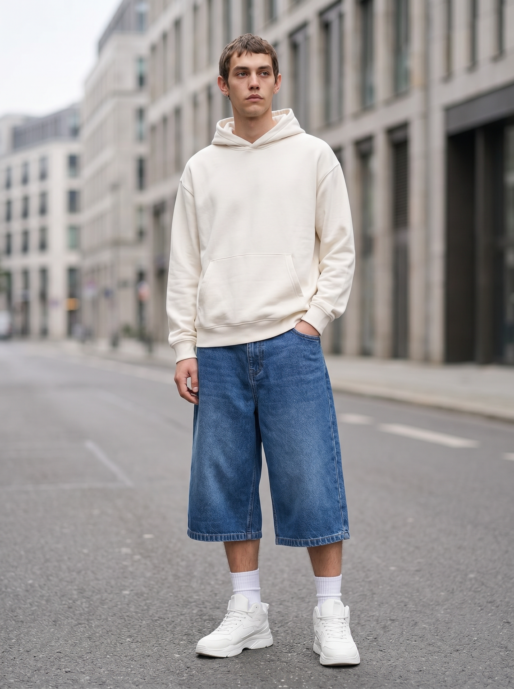 Męskie szorty jeansowe niebieskie - stylizacja