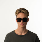 Unisex aviator sunglasses with wide black lenses