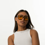 Unisex aviator sunglasses with wide yellow lenses