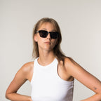 Unisex wayfarer sunglasses with wide black lenses