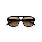 Unisex sunglasses with a rectangular frame and brown lenses