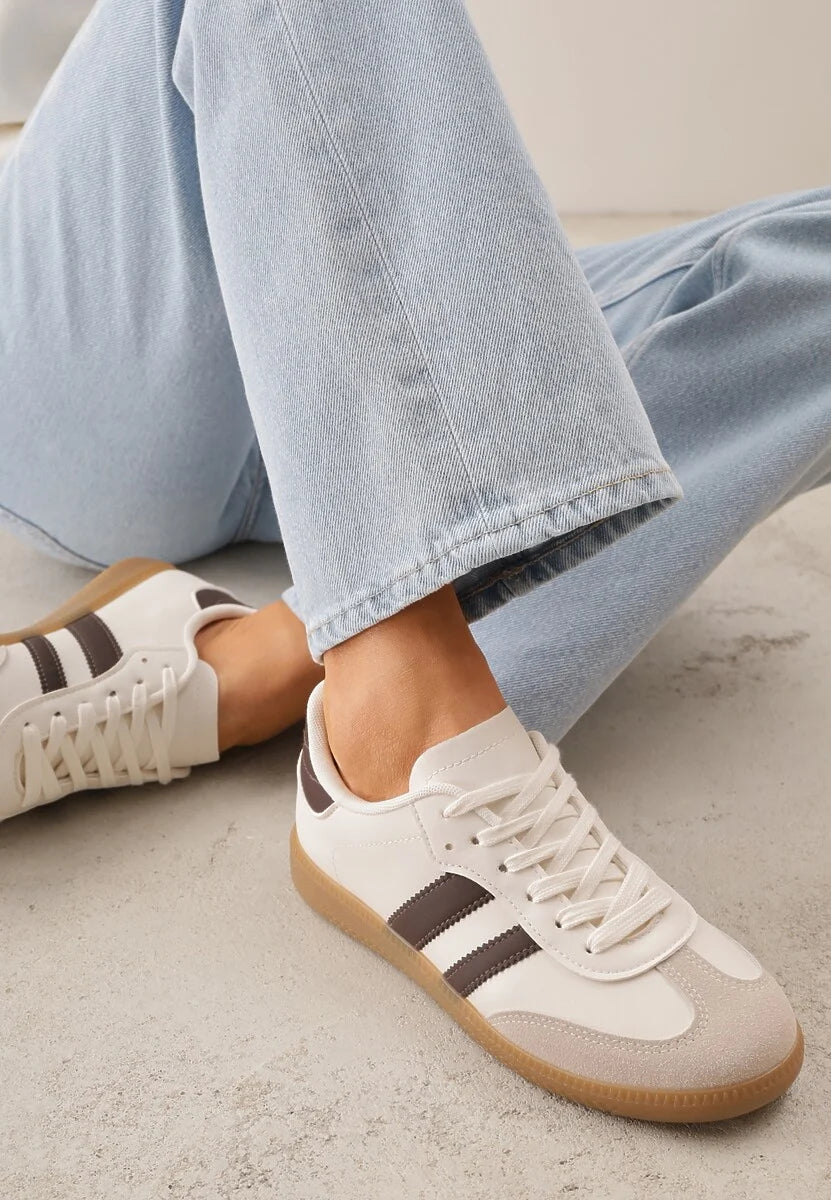 Sneakersy damskie sznurowane z kontrastowymi paskami