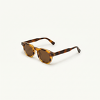 Unisex sunglasses with a wide flat frame and blue lenses