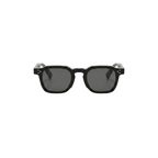Unisex sunglasses with a wide flat frame and blue lenses