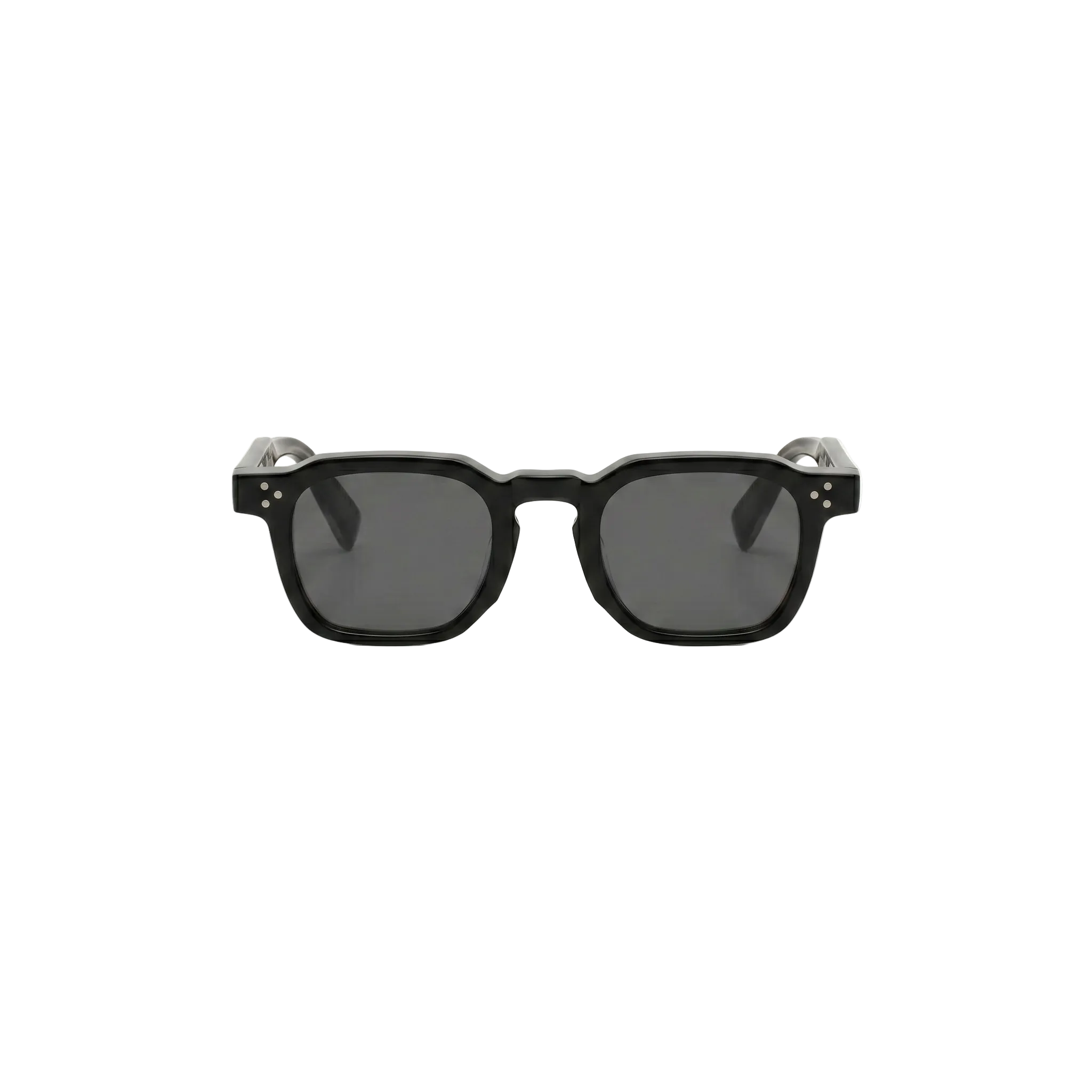 Unisex sunglasses with a wide flat frame and blue lenses