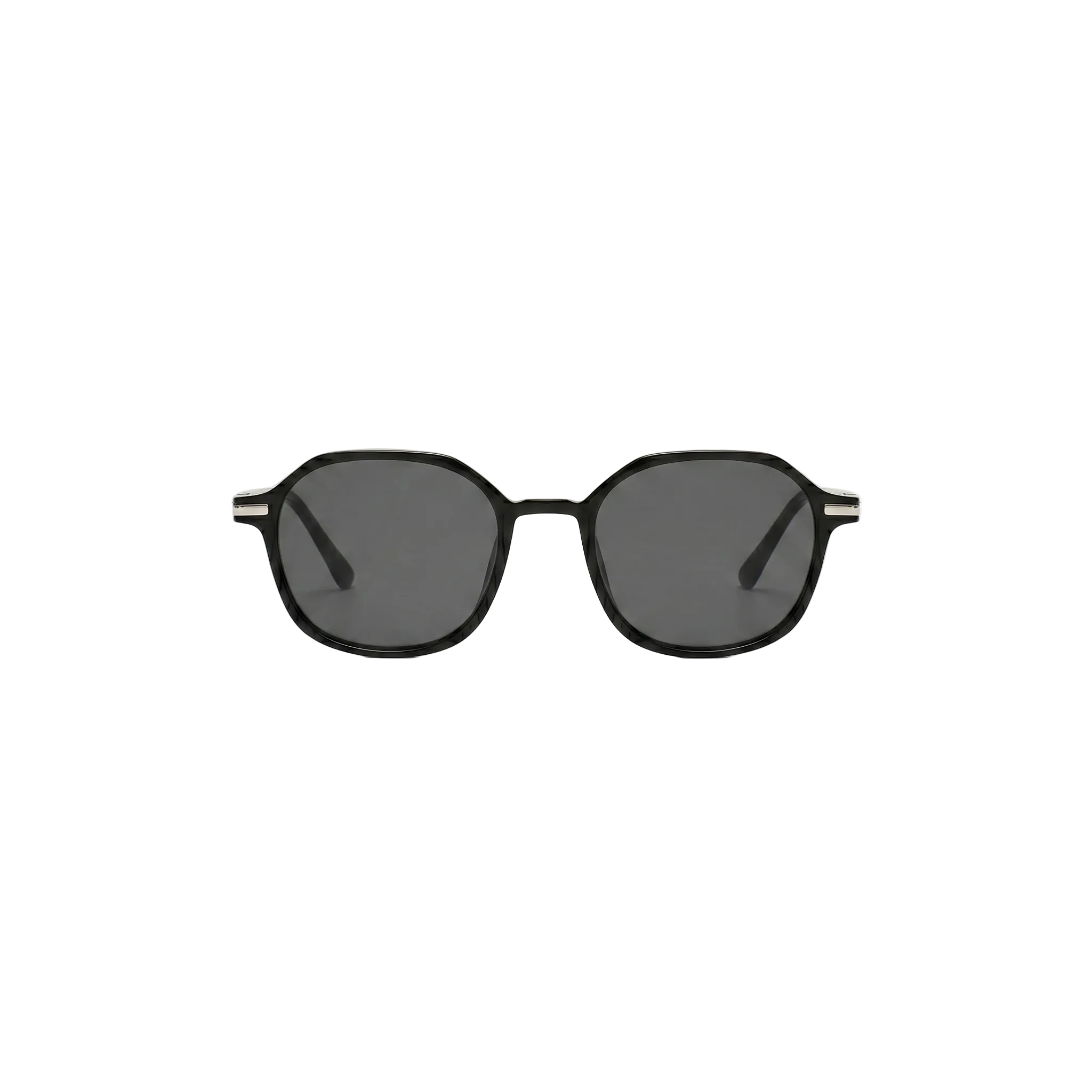 Unisex sunglasses with a wide flat frame and blue lenses
